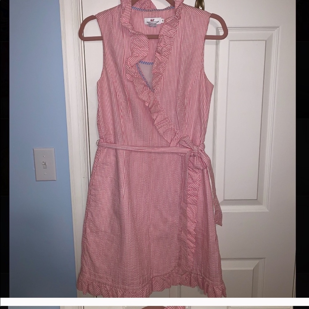 Seersucker Vineyard Vines Wrap Dress wRuffle Sz 10